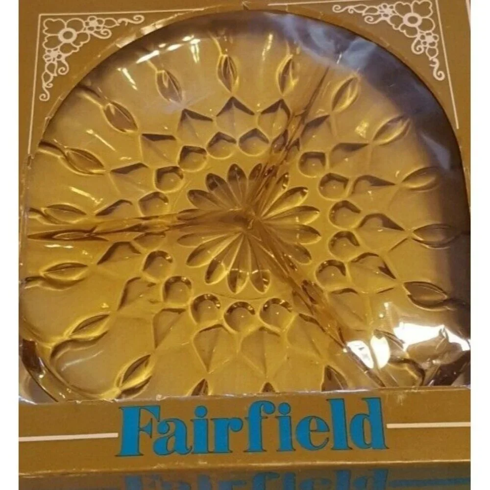 Vtg Anchor‎ Hocking FAIRFIELD Divided Amber Glass Serving Dish 8.5
